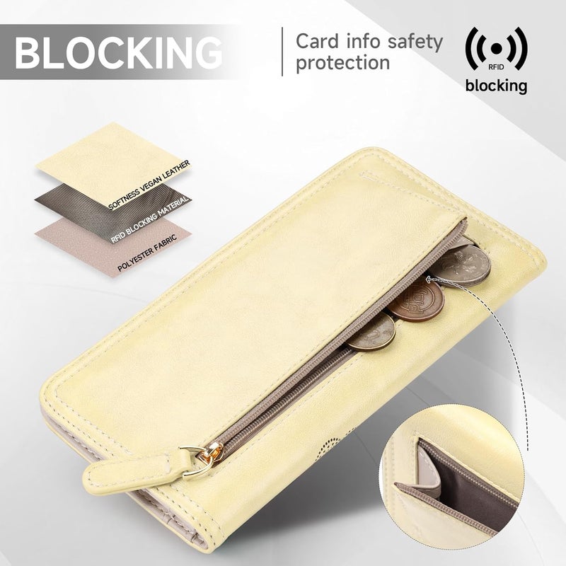 KITEVIUN RFID Wallet Women Ultra Slim Thin Womens Wallet Compact Clutch Long Ladies Wallet for Women LIGHT-YELLOW - Image 5